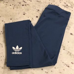 Adidas Leggings in deep blue with logo on back of both ankles